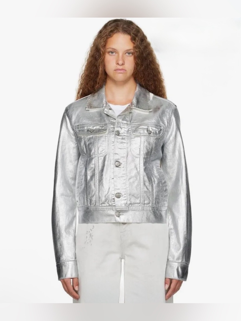 MM6 Maison Margiela Painted Metallic Denim Trucker Jacket (Size 48)